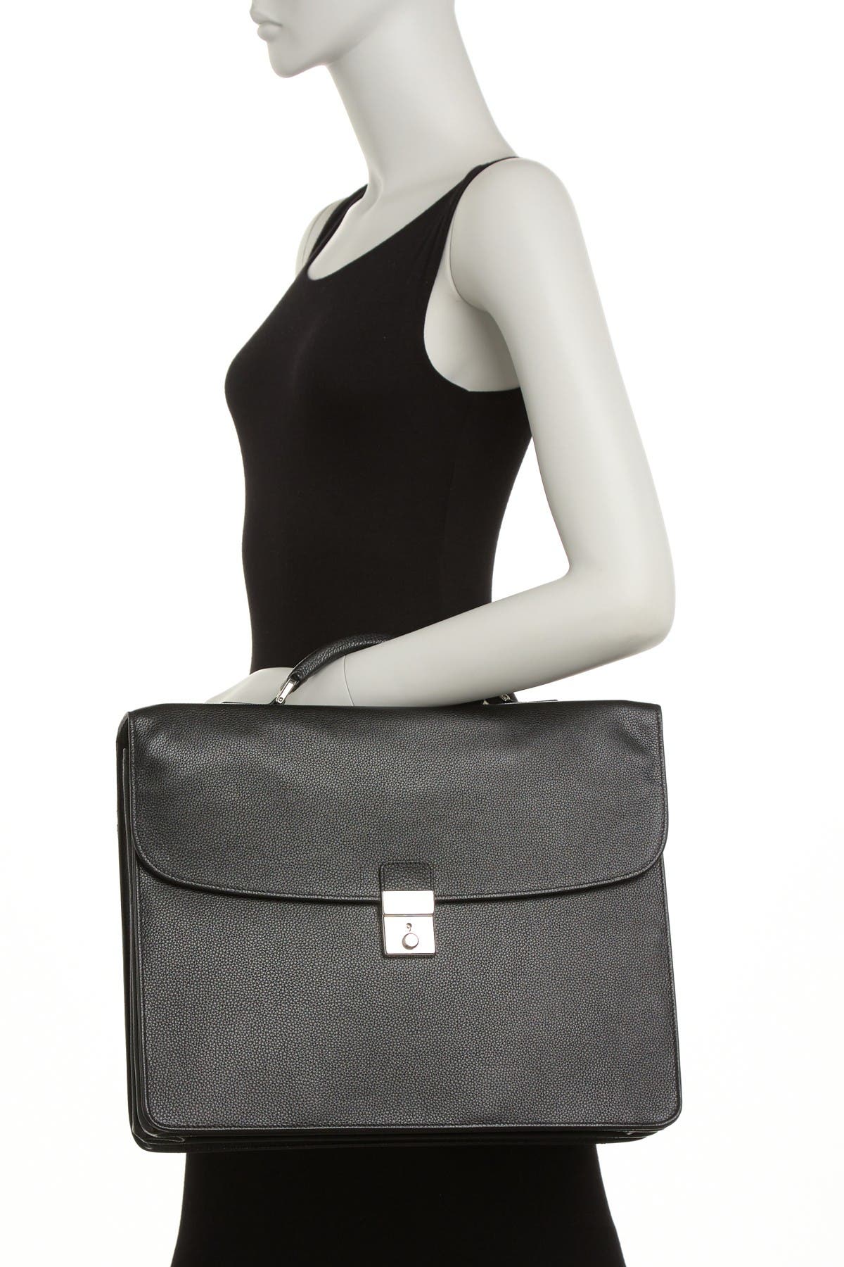 Longchamp Pebbled Leather Briefcase, Alternate, color, Blk/Nickel