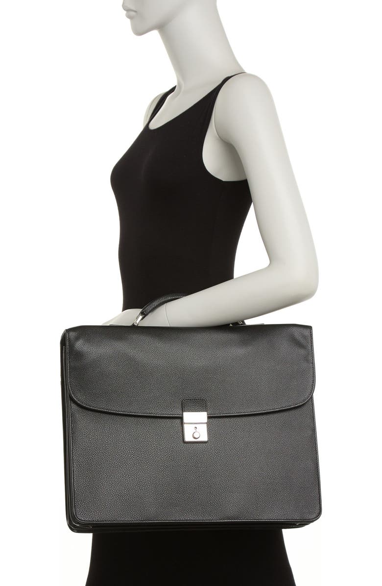 Longchamp Pebbled Leather Briefcase, Alternate, color, Blk/Nickel
