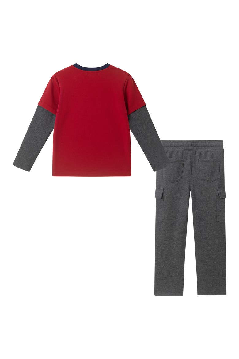 Kids' Spaceship Long Sleeve Pocket T-Shirt & Cargo Sweatpants Set, Alternate, color, RED