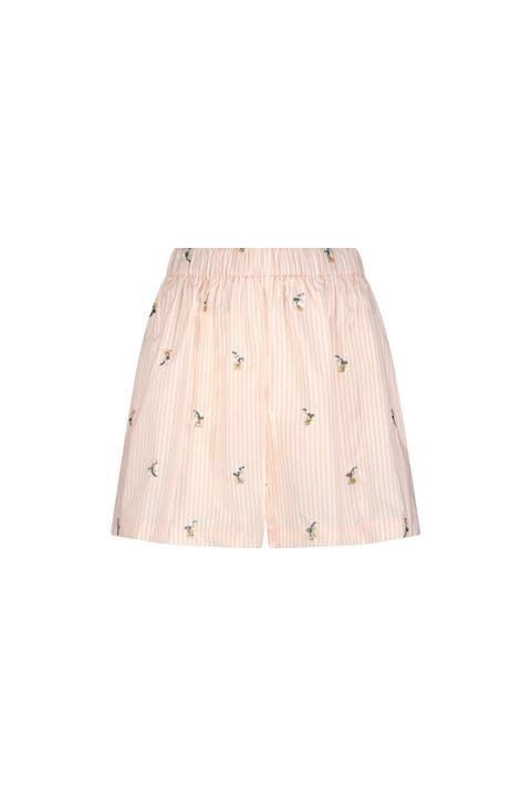 Embroidered Striped Cotton Short