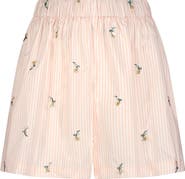 Lela Rose Embroidered Striped Cotton Short