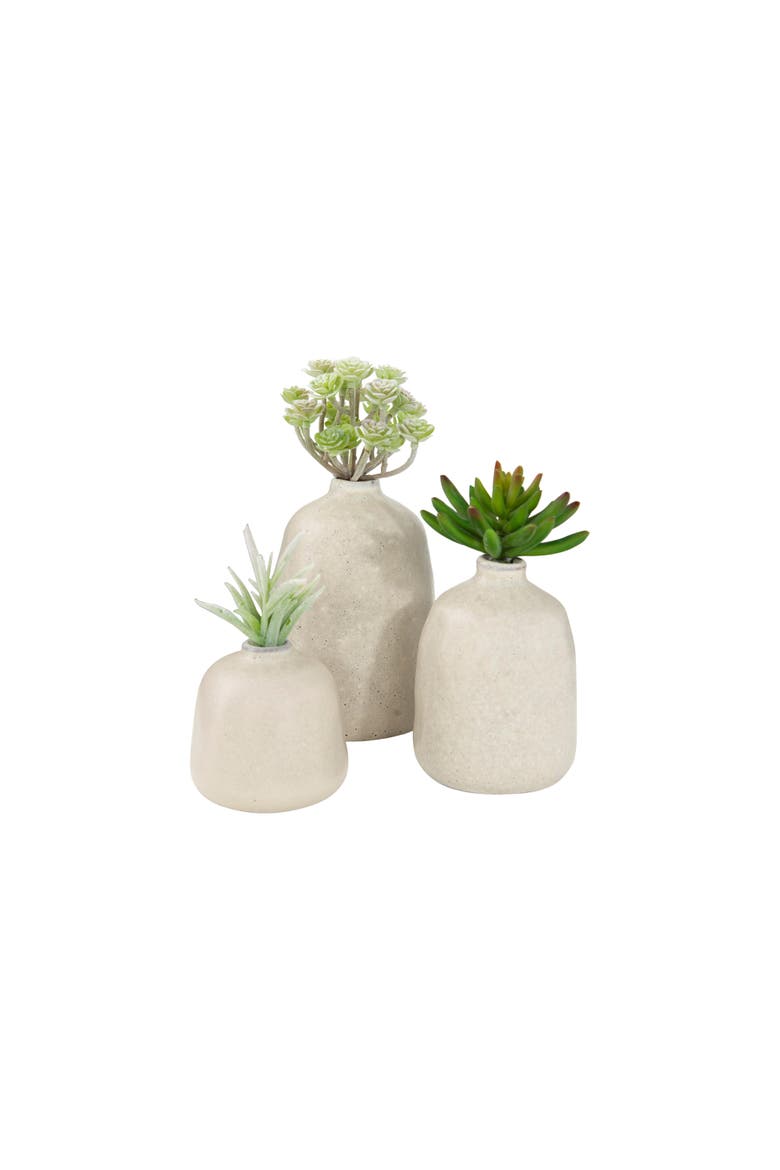 Various Decorative Terra-cotta Vases with Pitted Sand Finish, Light Grey, Set of 3, Alternate, color, Grey