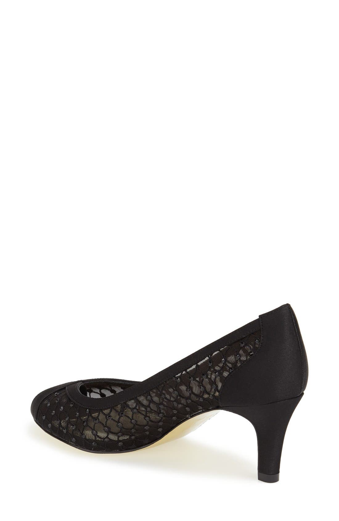 'Zandra' Crystal Embellished Peep Toe Pump, Alternate, color, BLACK FAILLE