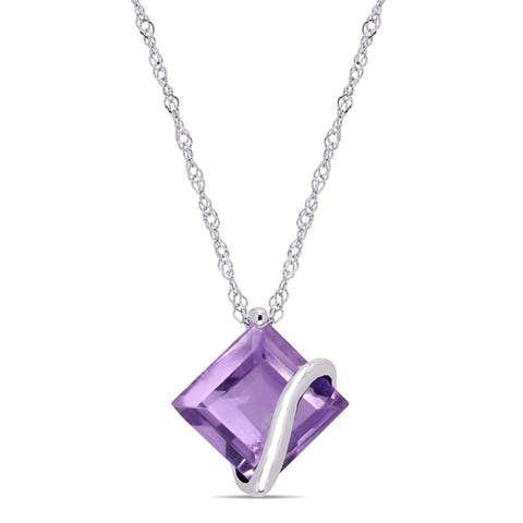 Gemstone Square Solitaire Necklace 10K