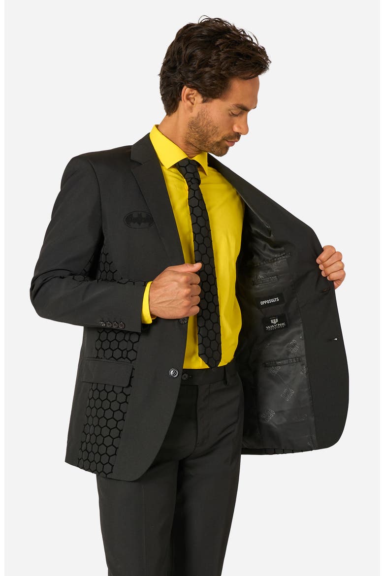 The Batman Slim Fit Two-Piece Suit & Tie Set, Alternate, color, BLACK