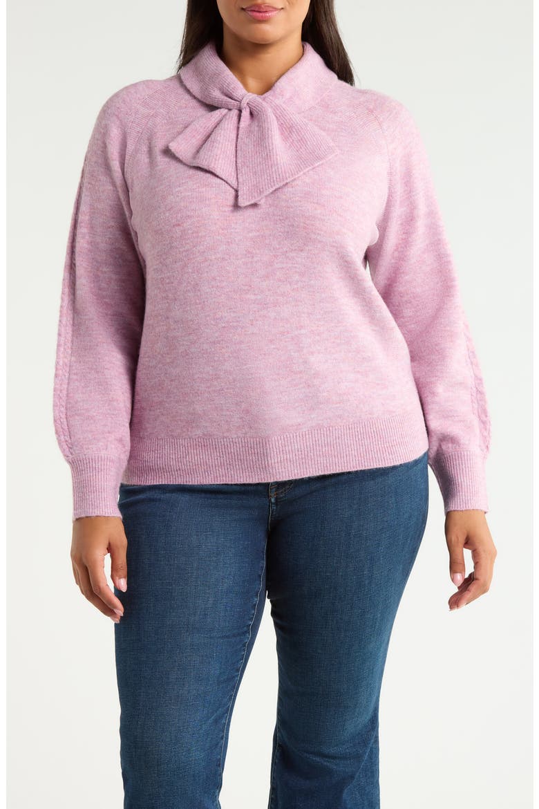 Raglan Sleeve Tie Neck Sweater, Main, color, SUGAR PLUM