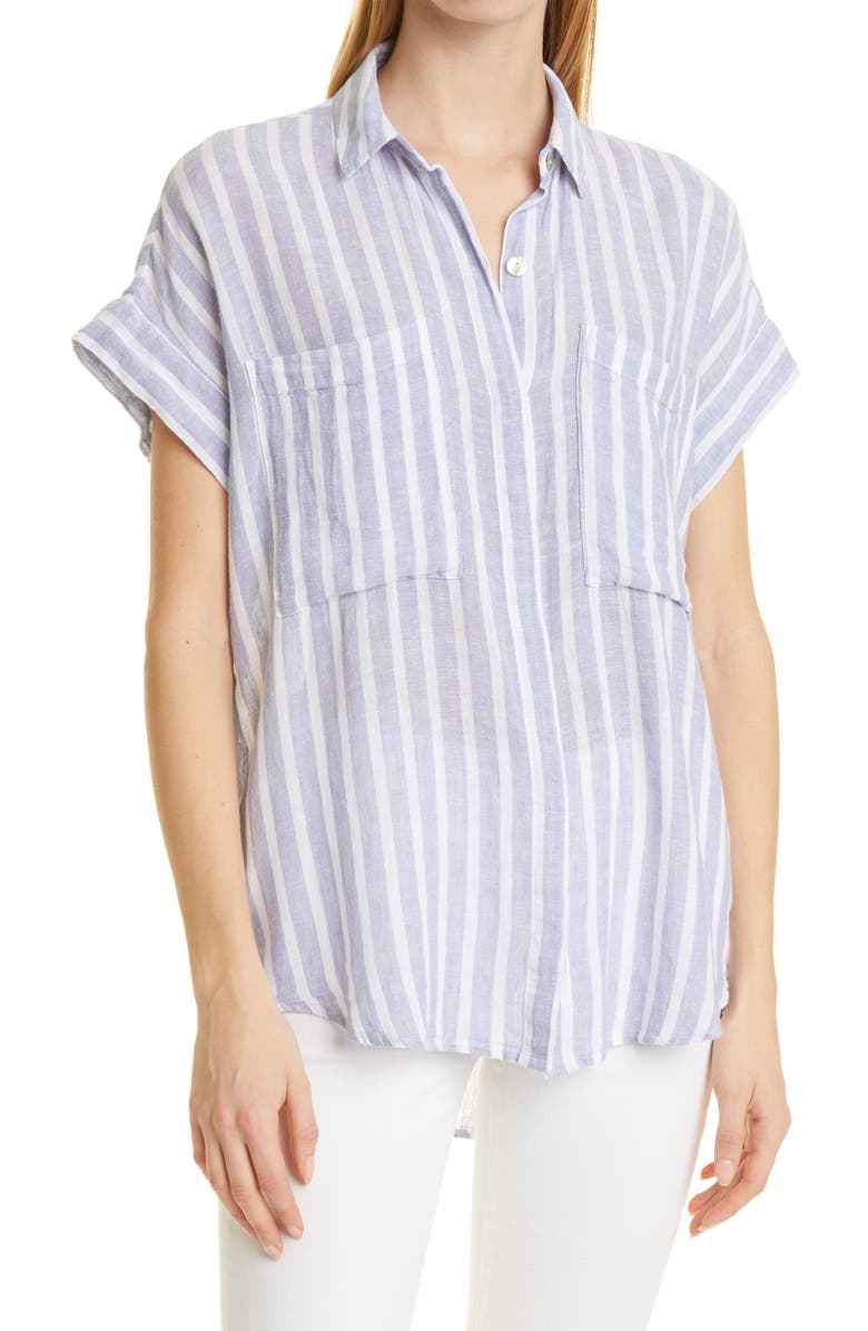 Rails Cito Stripe Short Sleeve Linen Blend Button-Up Shirt, Main, color,