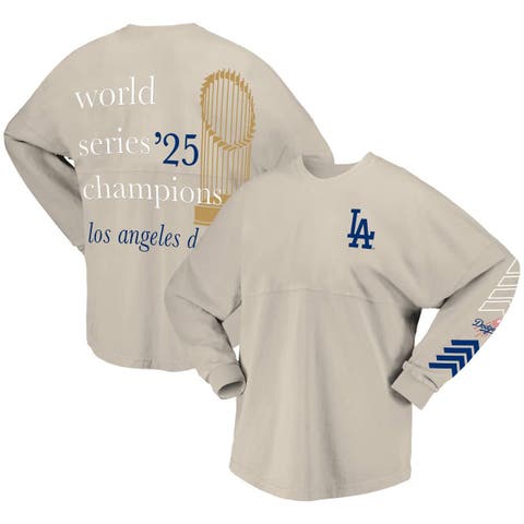 Women's Fanatics  Beige Los Angeles Dodgers 2025 World Series Champions Trophy Spirit Jersey Long Sleeve T-Shirt