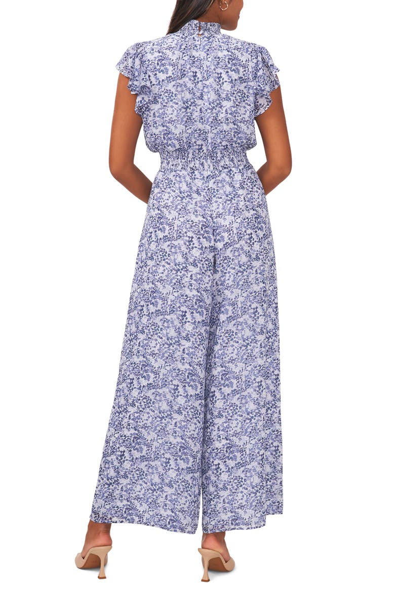 Chaus Floral Flutter Sleeve Mock Neck Jumpsuit, Alternate, color, White/Blue