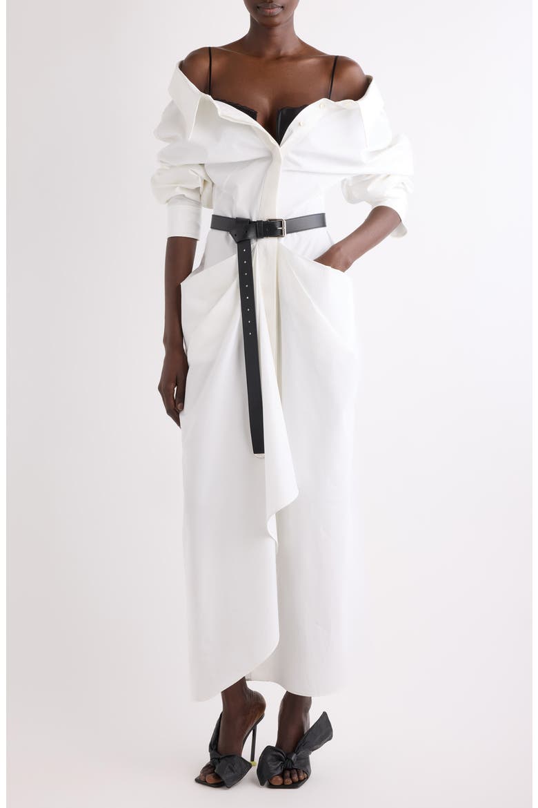 Slashed Long Sleeve Cotton Poplin Shirtdress, Main, color, WHITE