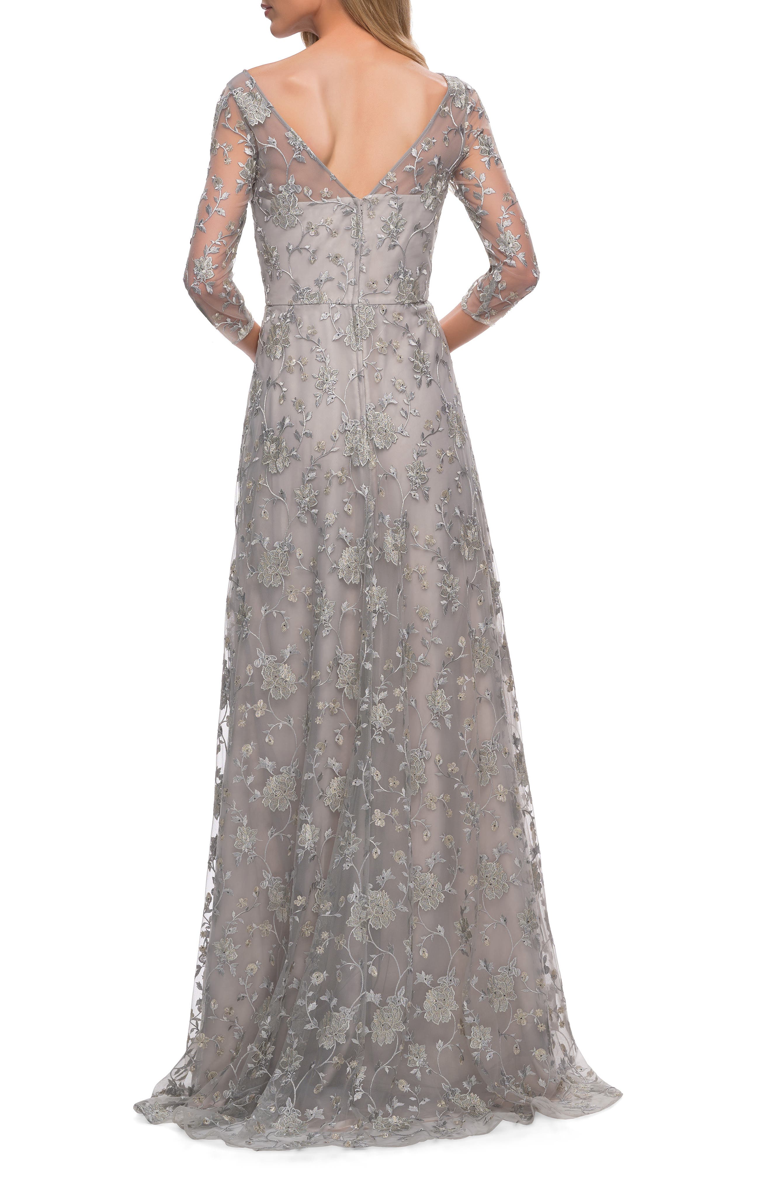 La Femme Embroidered A-Line Gown (Women) | Nordstrom