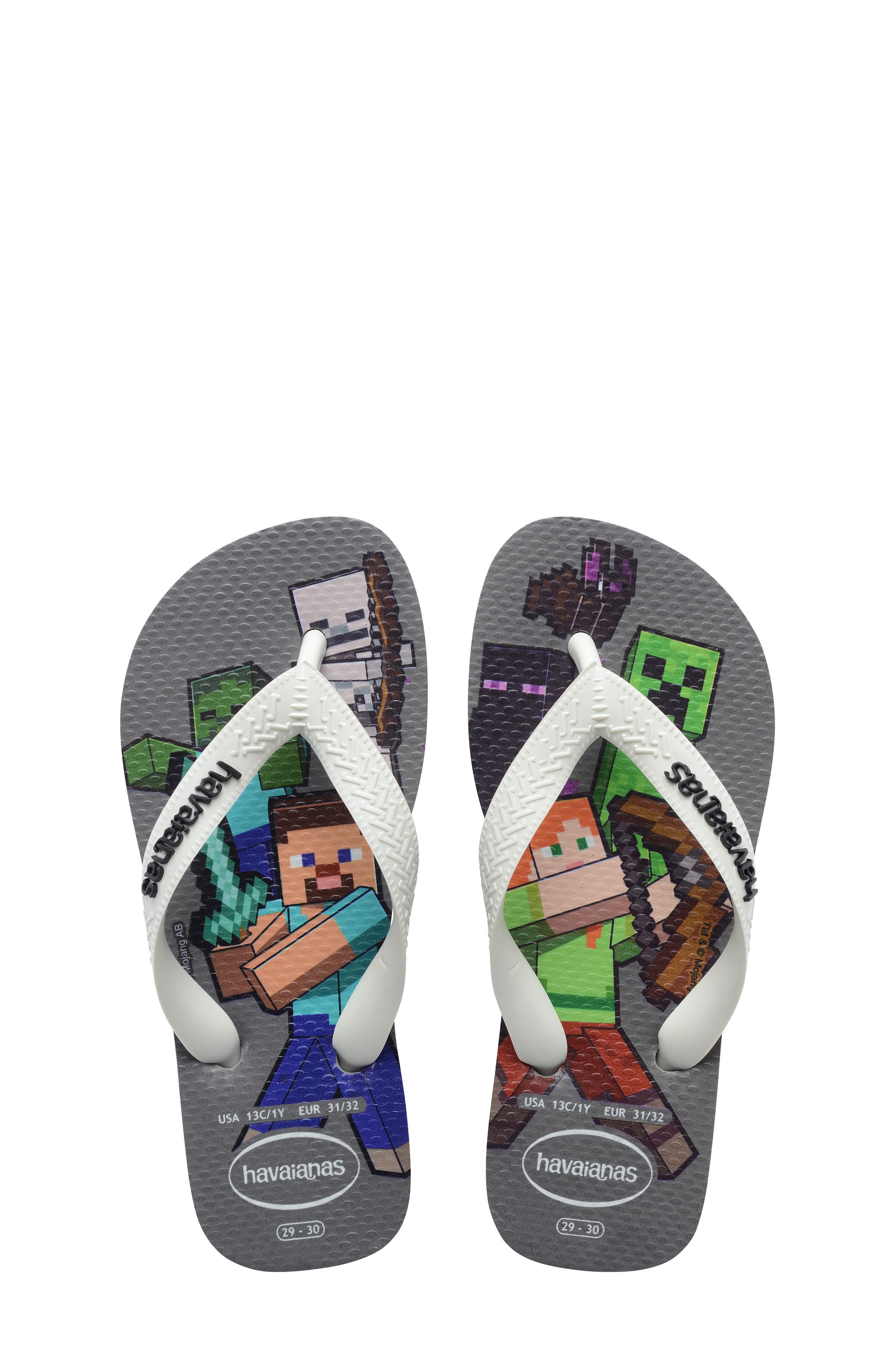 Havaianas Kids' Minecraft Flip Flop, Alternate, color, Steel Grey/ White