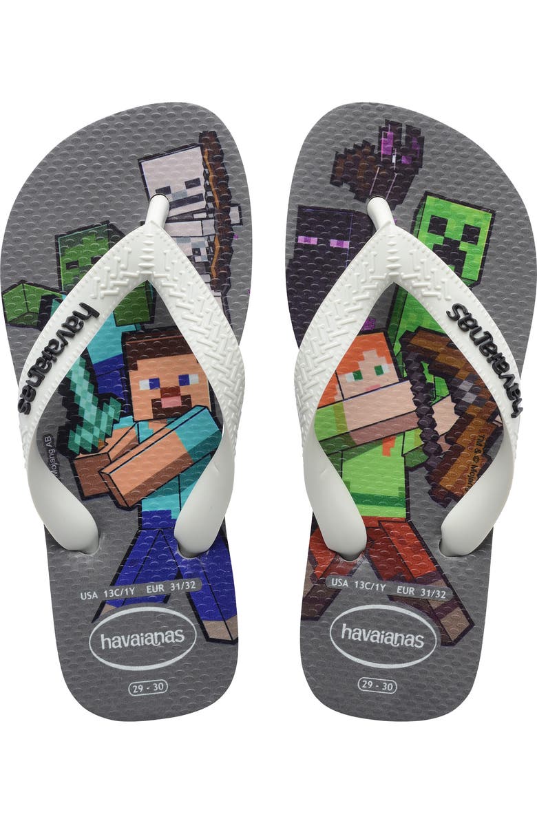 Havaianas Kids' Minecraft Flip Flop, Alternate, color, Steel Grey/ White