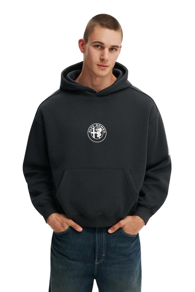 Men's Box Fit Alfa Romeo Hoodie, Main, color, Lcn Alf Washed Black Alfa