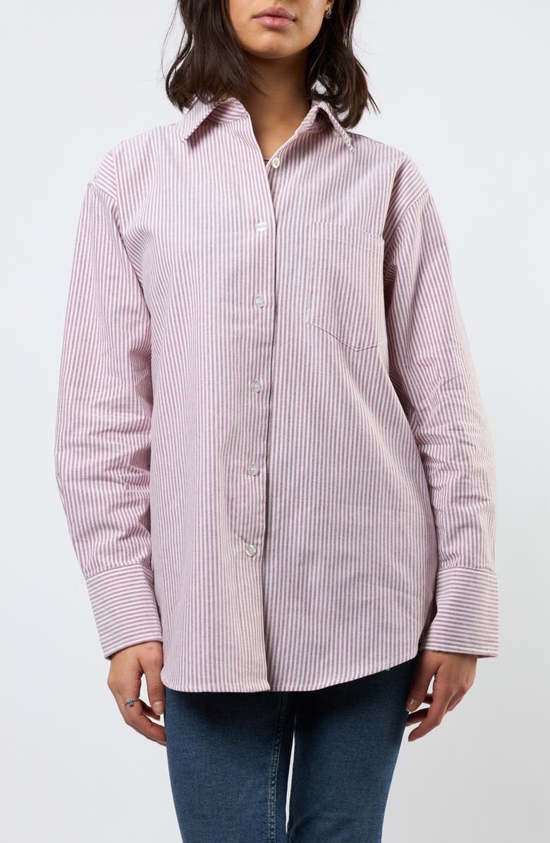 Viens Avec Moi The Oxford Stripe Button-Up Shirt, Main, color, Burgundy