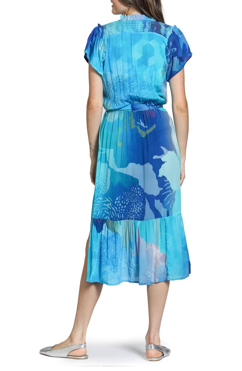 APNY Print Short Sleeve Midi Dress, Alternate, color, Bright Blue Multi