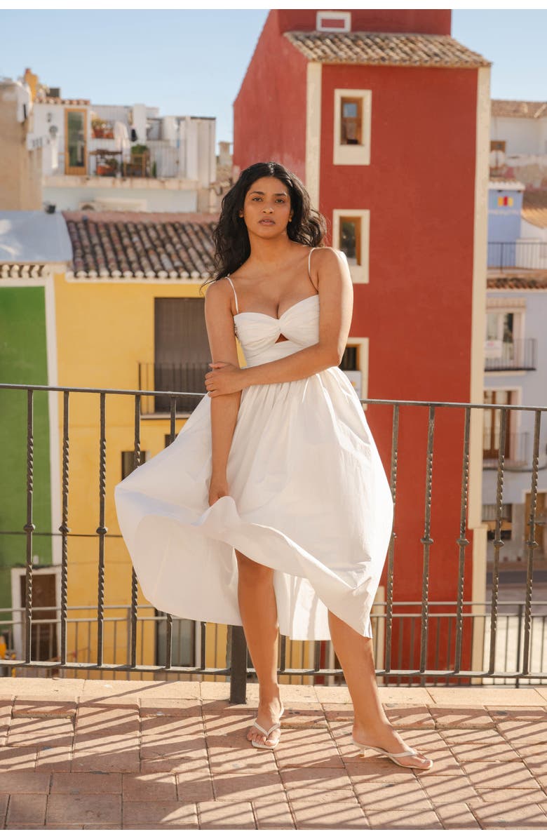 nuaje nuaje Reverie Twist Front Ruched Cotton Midi Dress, Alternate, color, White