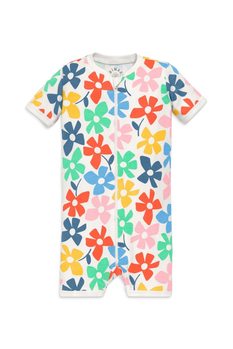 Baby Organic Zip Shortie In Rainbow Blooms, Main, color, Ivory Rainbow Spring Blooms