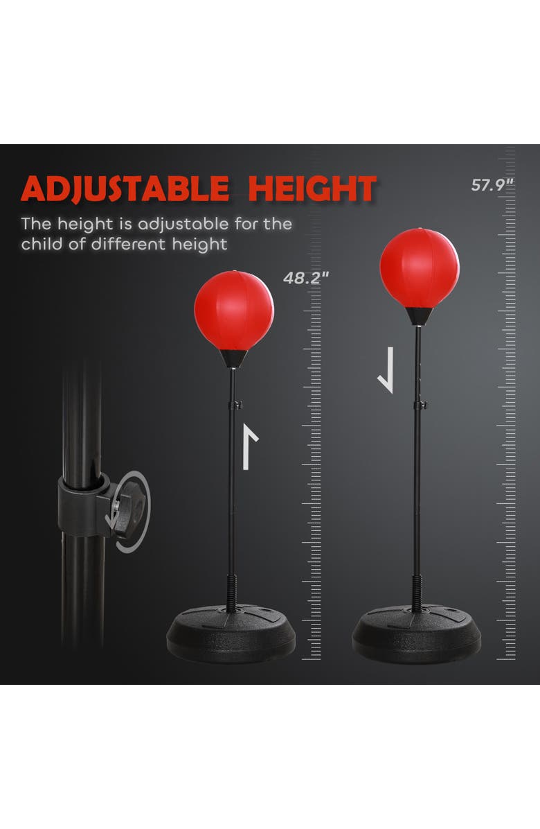 Qaba Punching Bag for Kids with Stand, Adjustable, Boxing Gloves, Dia 17.5" x 48.2"-57.9"H, Alternate, color, Red