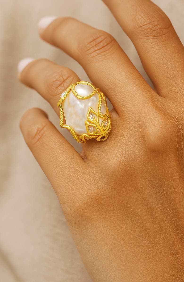 LA MENO Freshwater Pearl Leaf Ring, Alternate, color,