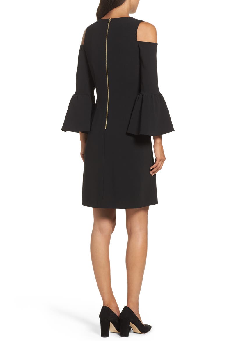 Cold Shoulder Crepe Dress, Alternate, color, BLACK