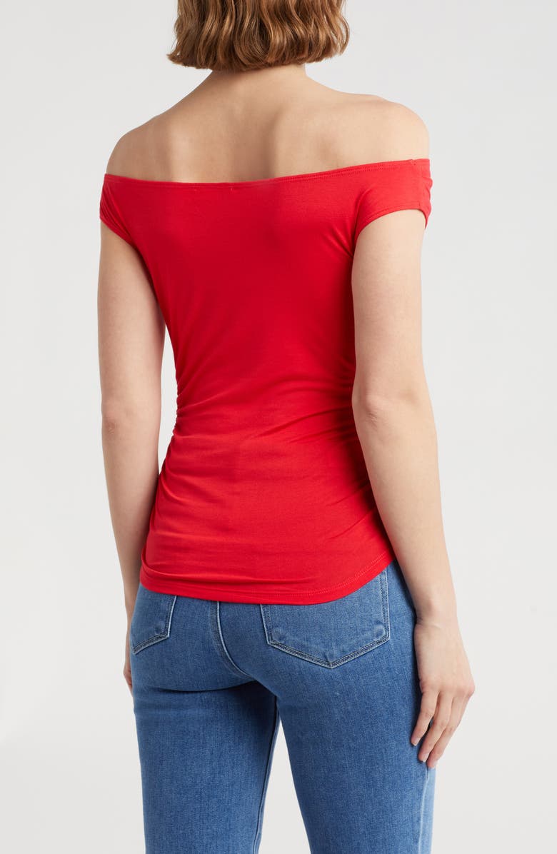 Elodie Off the Shoulder Cap Sleeve Ruched Top, Alternate, color, Red