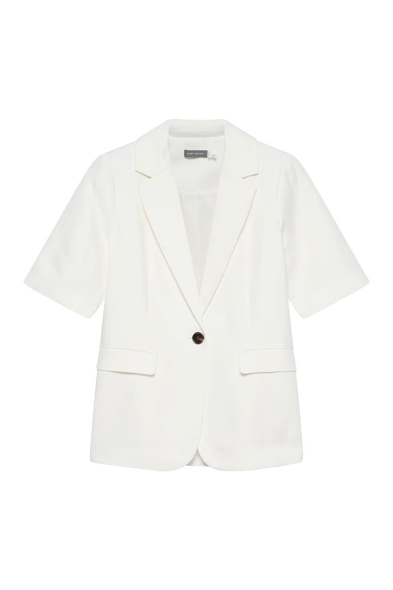 Linen Blend Short Sleeve Blazer, Alternate, color, Cream