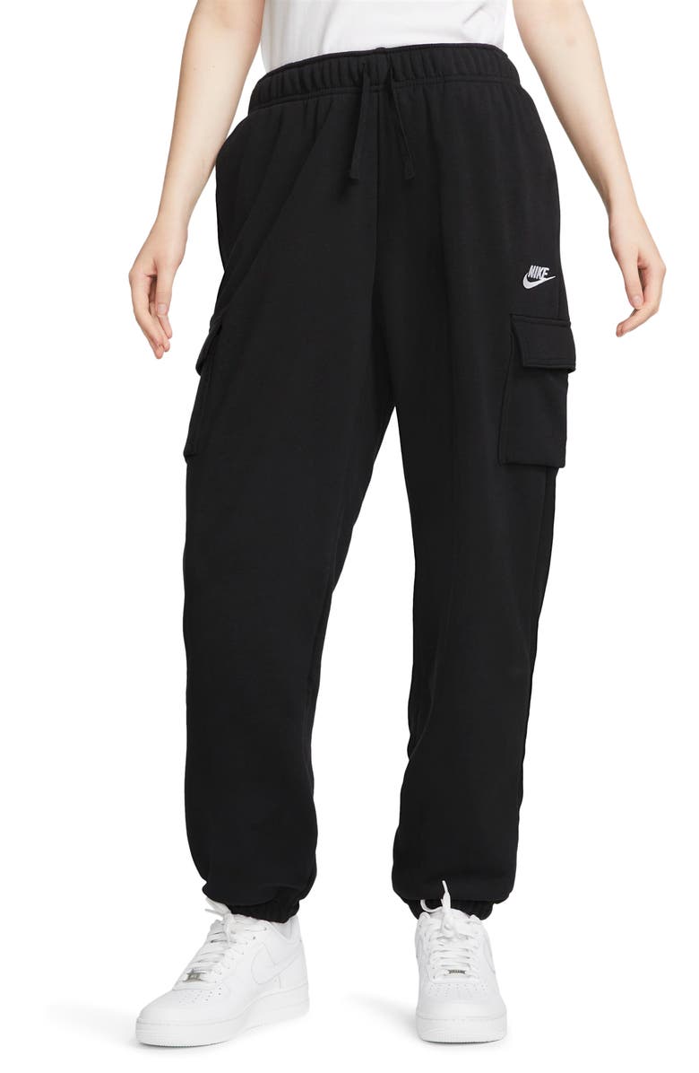 Nike Oversize Fleece Cargo Sweatpants, Main, color, Black/ White