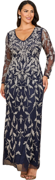 LARA New York Long Sleeve Contrast Beaded Gown