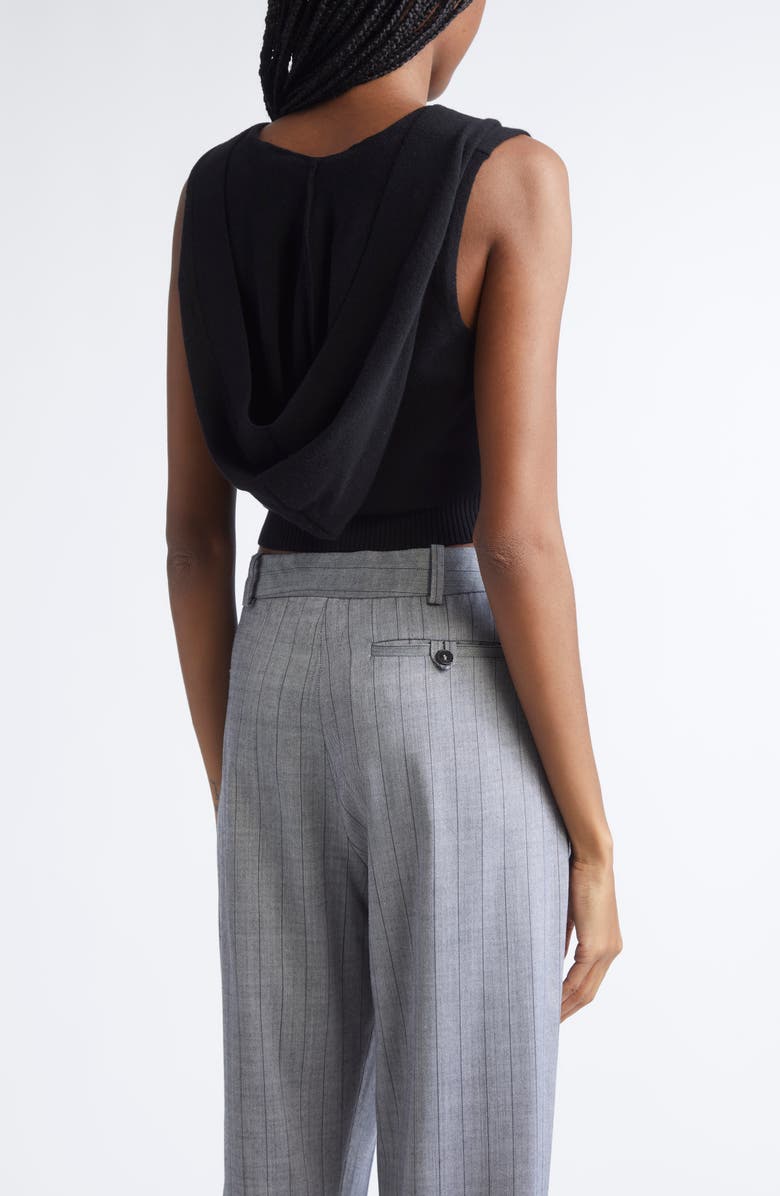 Stella McCartney Cozy Hooded Virgin Wool Crop Sweater Vest, Alternate, color, Black