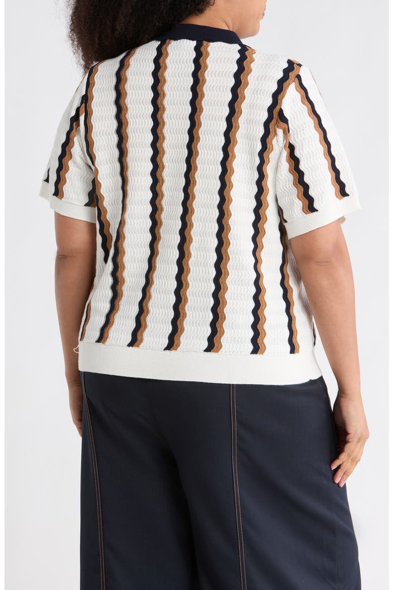 Wavy Stripe Polo Sweater, Alternate, color, IVORY/ CAMEL/ NAVY
