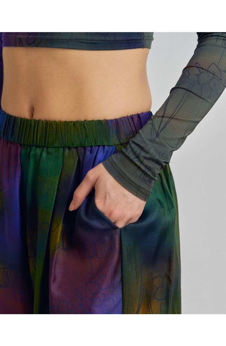 Lost Pattern NYC "Brooklyn" Silk Wide Leg Palazzo Pants, Alternate, color, Green