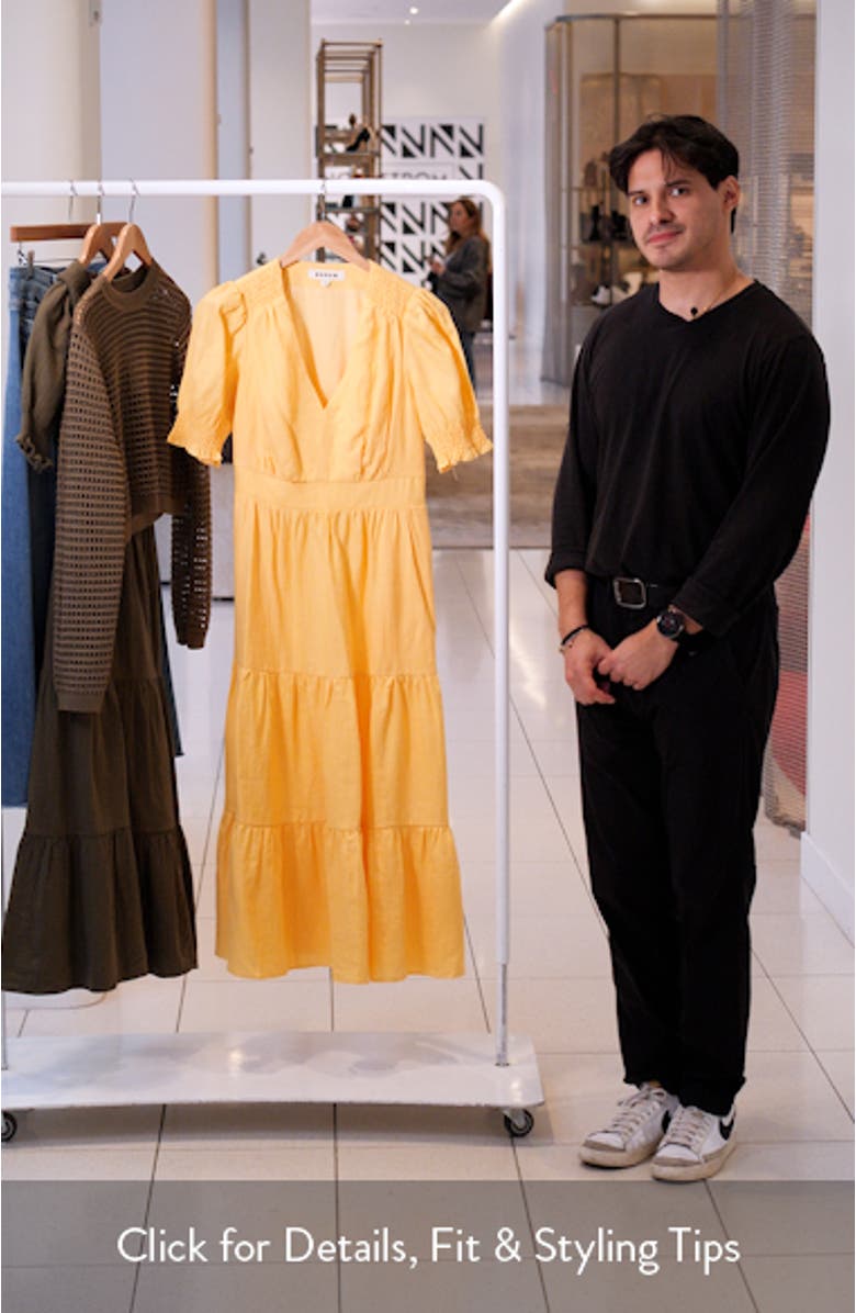 Anna Puff Sleeve Tiered Linen Midi Dress, sales video thumbnail