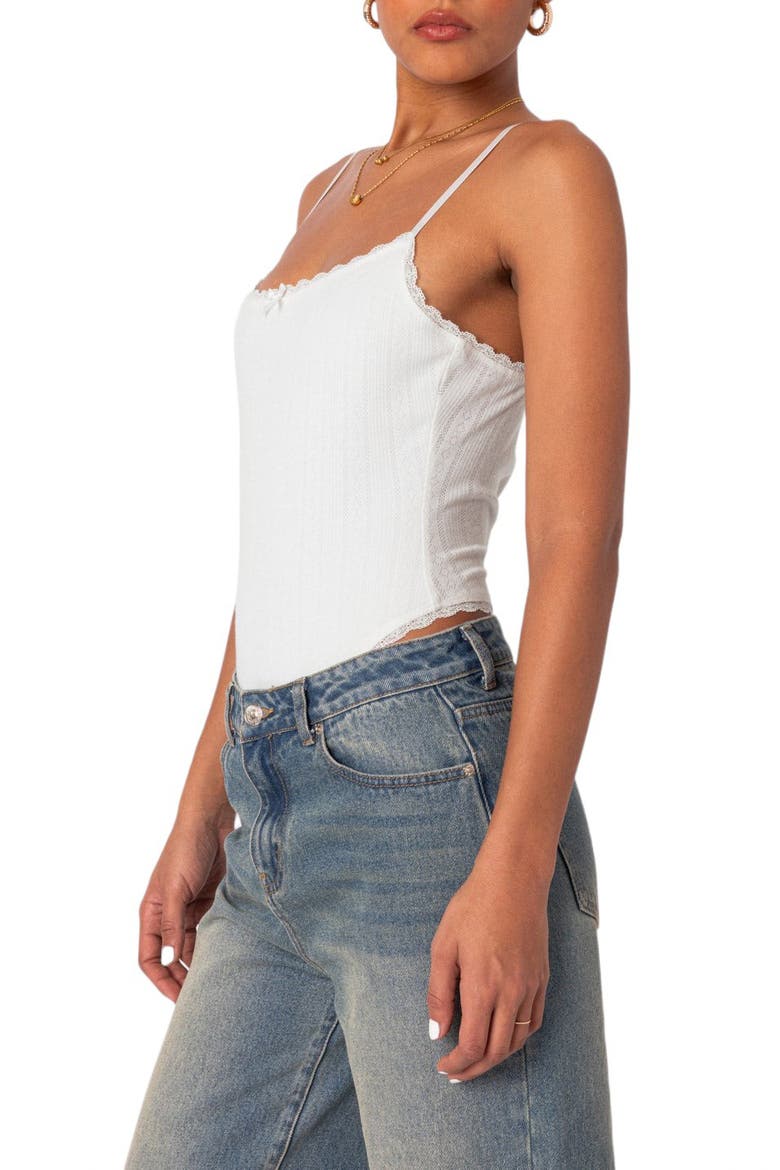 Krysten Pointelle Lace Trim Bodysuit, Alternate, color, WHITE