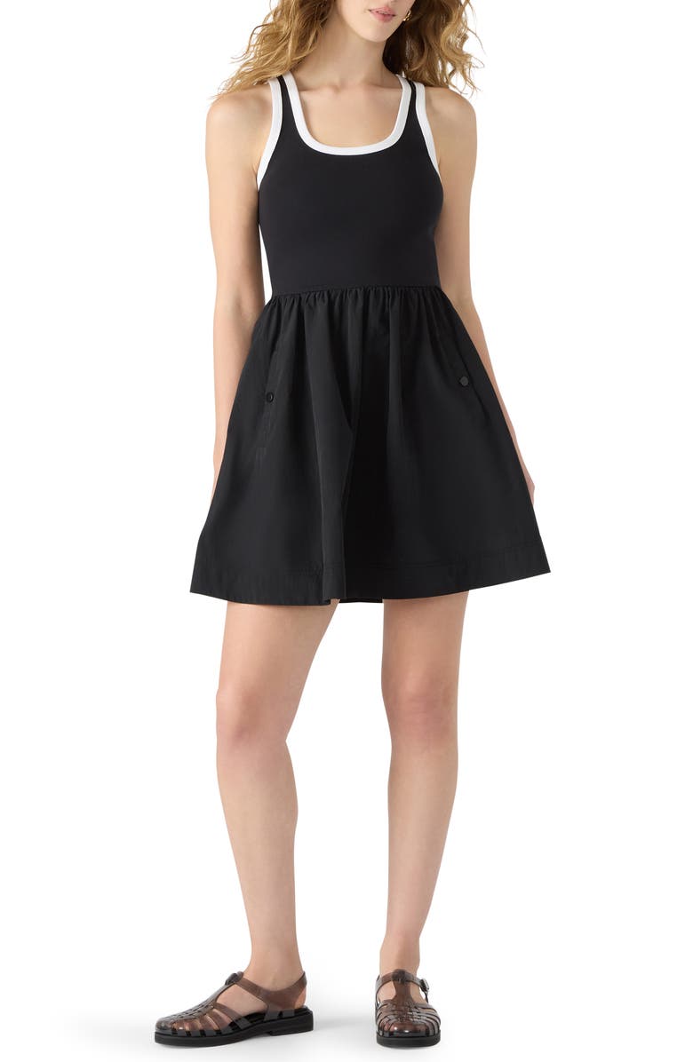 Steve Madden Tottenham Mixed Media Minidress, Main, color, Black/ White