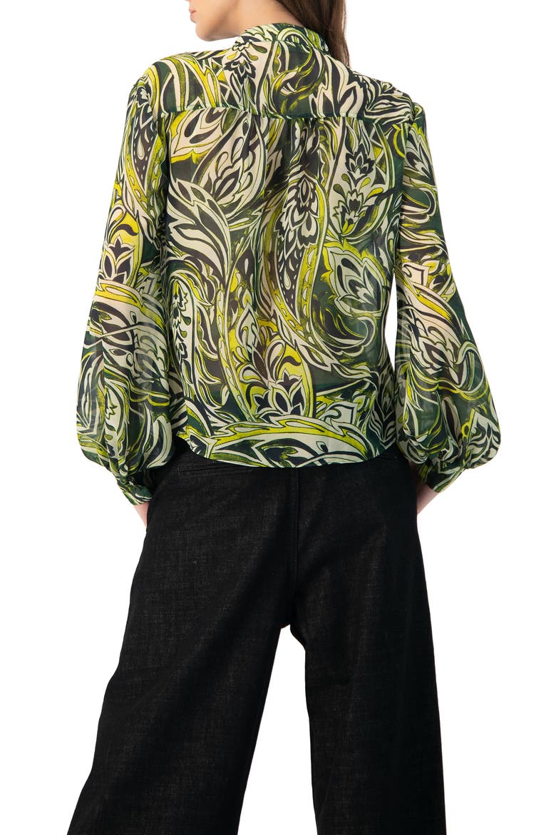 Printed Round Neck Blouse, Alternate, color, Green
