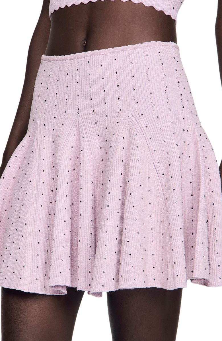 SANDRO Mini rhinestone knit skirt, Alternate, color, Mauve