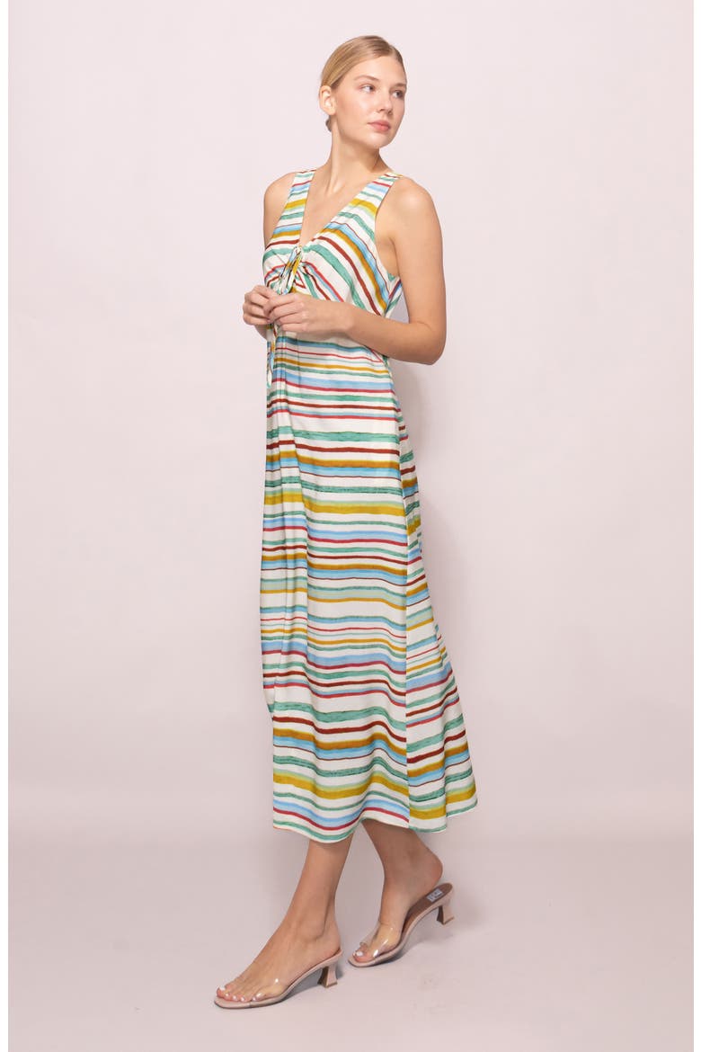 Stripe Sleeveless Linen Blend Dress, Alternate, color, GREEN MULTI STRIPE