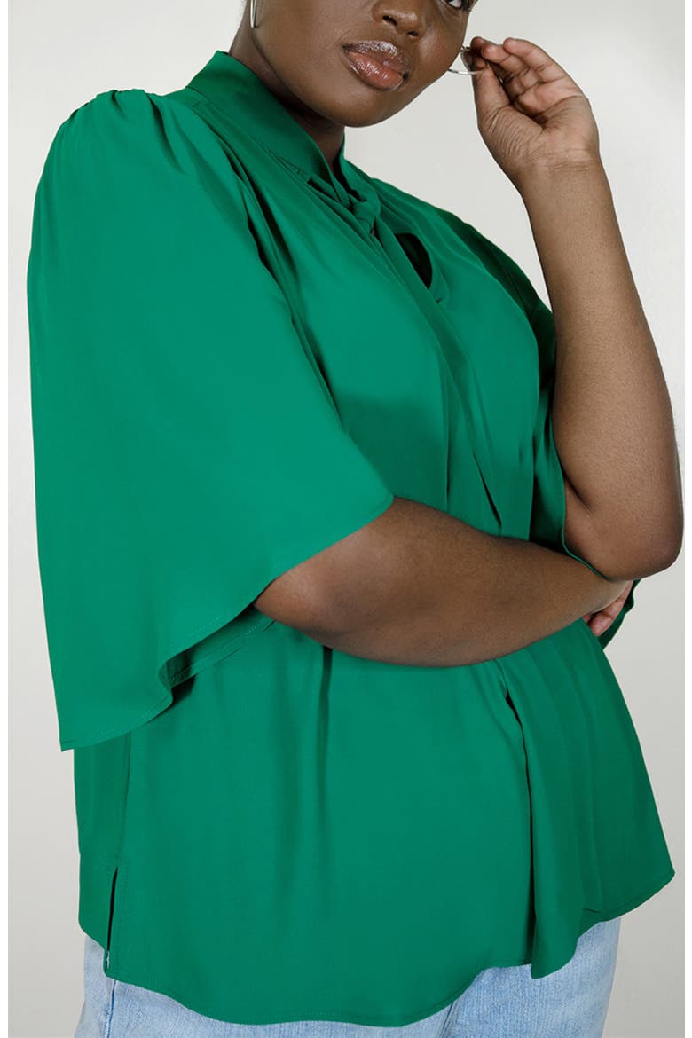 Bow Blouse With Flutter Sleeve, Alternate, color, GREEN LAKE