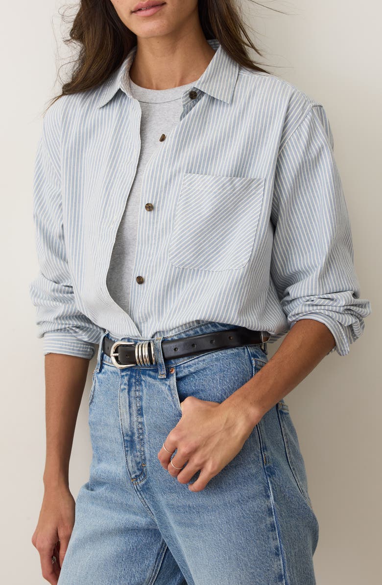 Marine Layer Jane California Relaxed Stripe Button-Up Shirt, Alternate, color, Blue Stripe