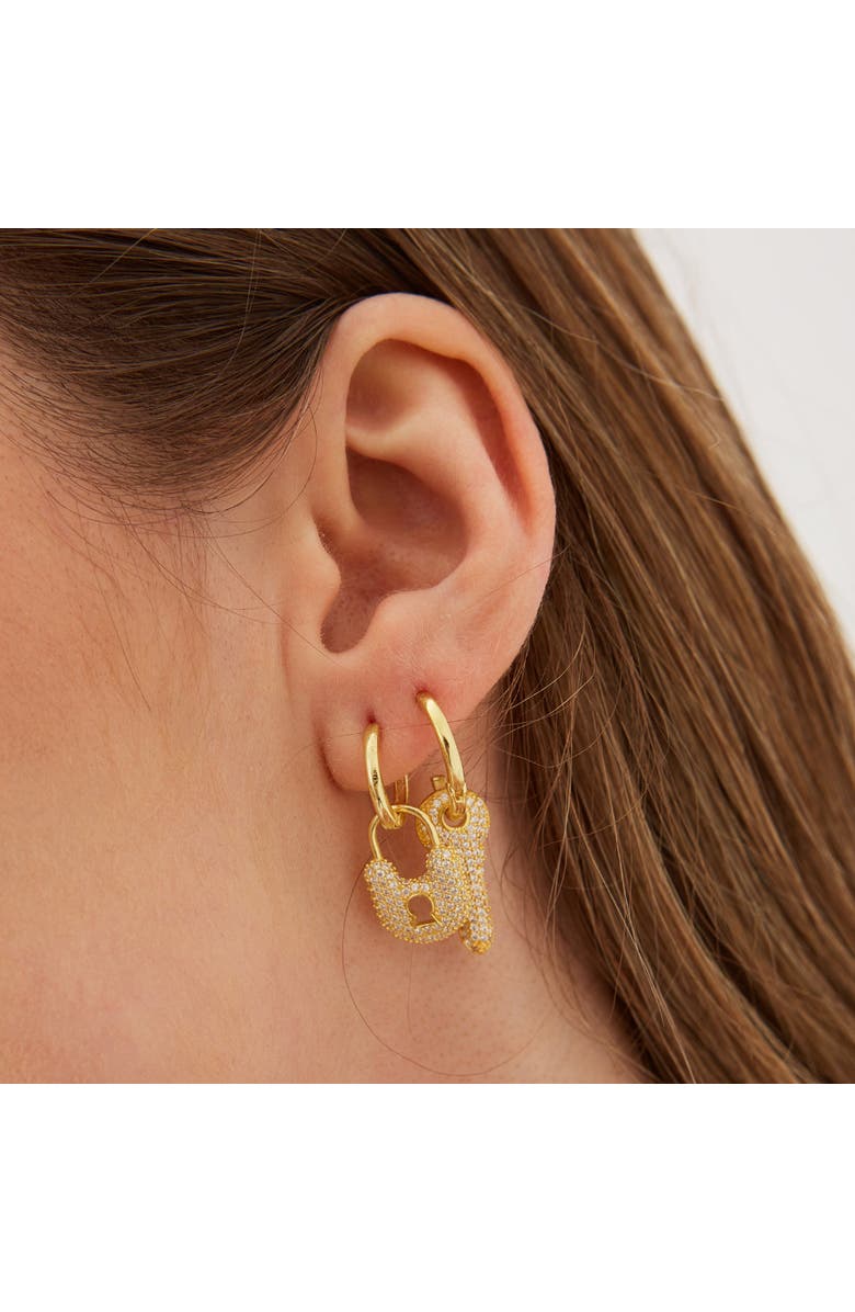 Spero London Key Gold Color Hoop Sterling Silver Earring, Alternate, color, Gold