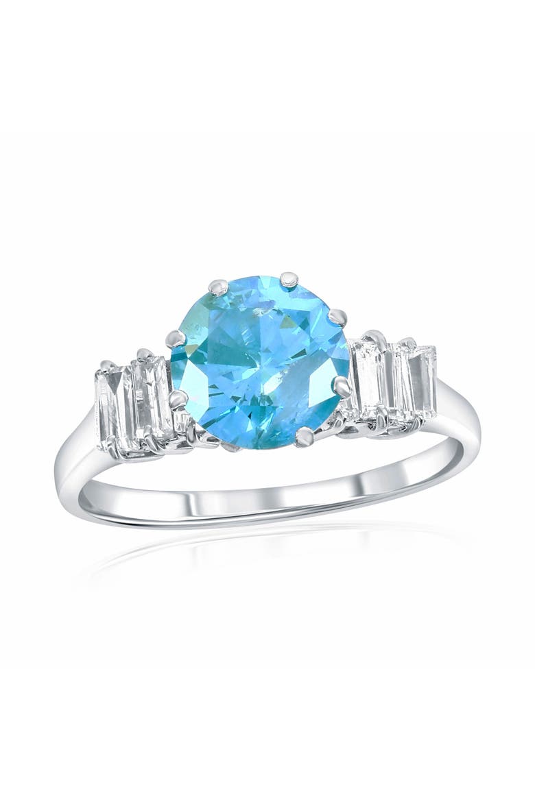 18K Gold 2ct Blue Diamond & 0.60ct Baguette Diamonds Ring, Main, color, White Gold