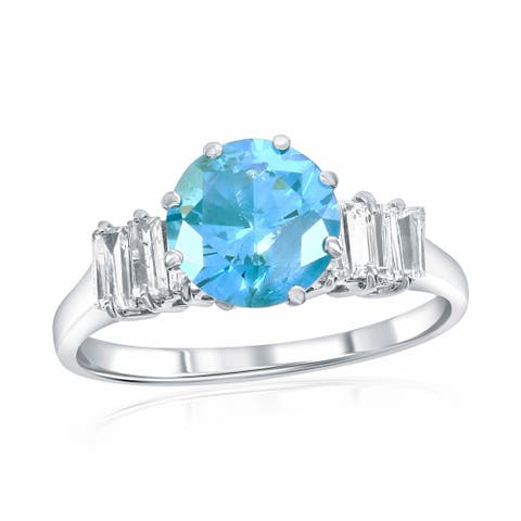 18K Gold 2ct Blue Diamond & 0.60ct Baguette Diamonds Ring