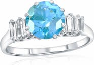 SOUZANA by Suzy Levian 18K Gold 2ct Blue Diamond & 0.60ct Baguette Diamonds Ring