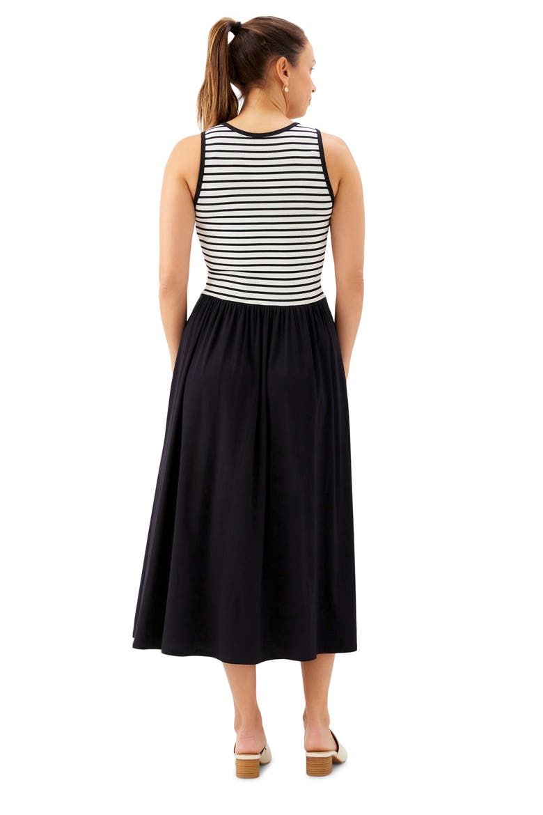 Stripe Sleeveless Midi Dress, Alternate, color, IVORY W/ BLACK