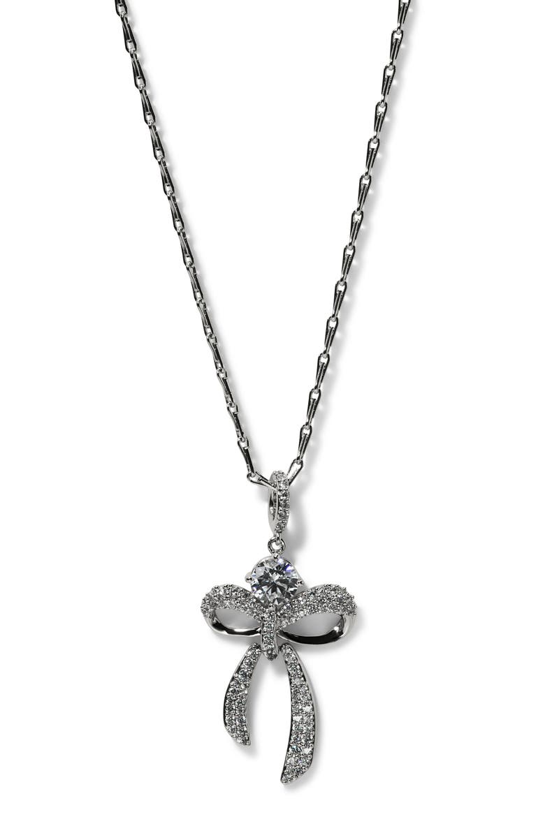 Eros Bow & Cubic Zirconia Pendant Necklace, Main, color, RHODIUM