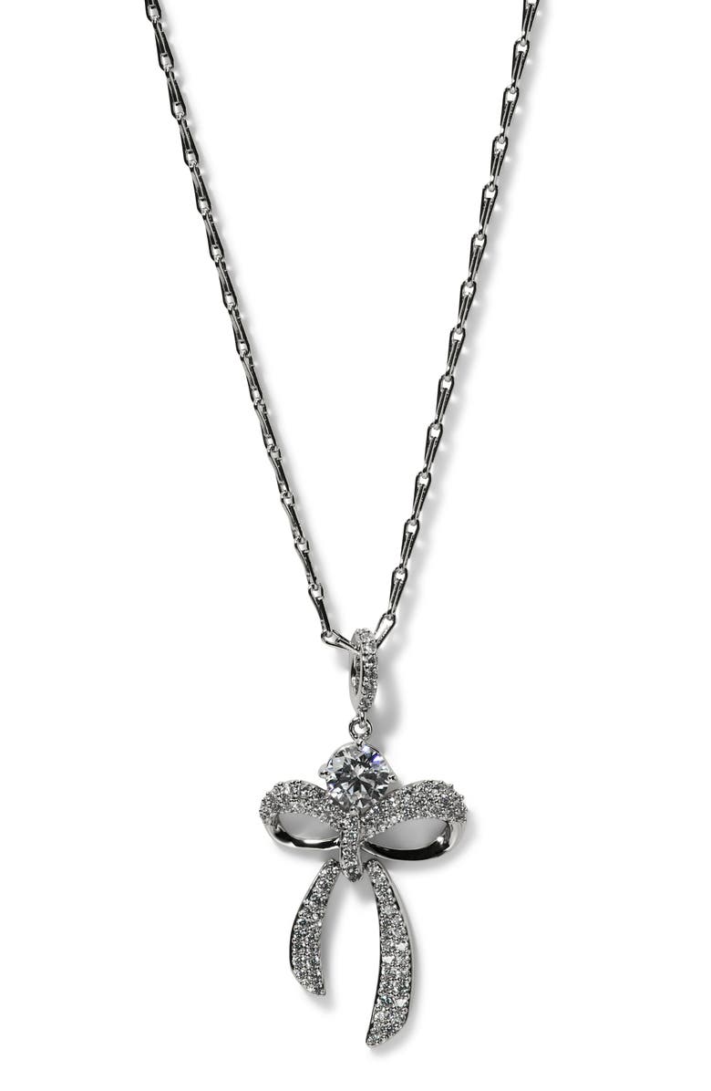 Nadri Eros Bow & Cubic Zirconia Pendant Necklace, Main, color, Rhodium