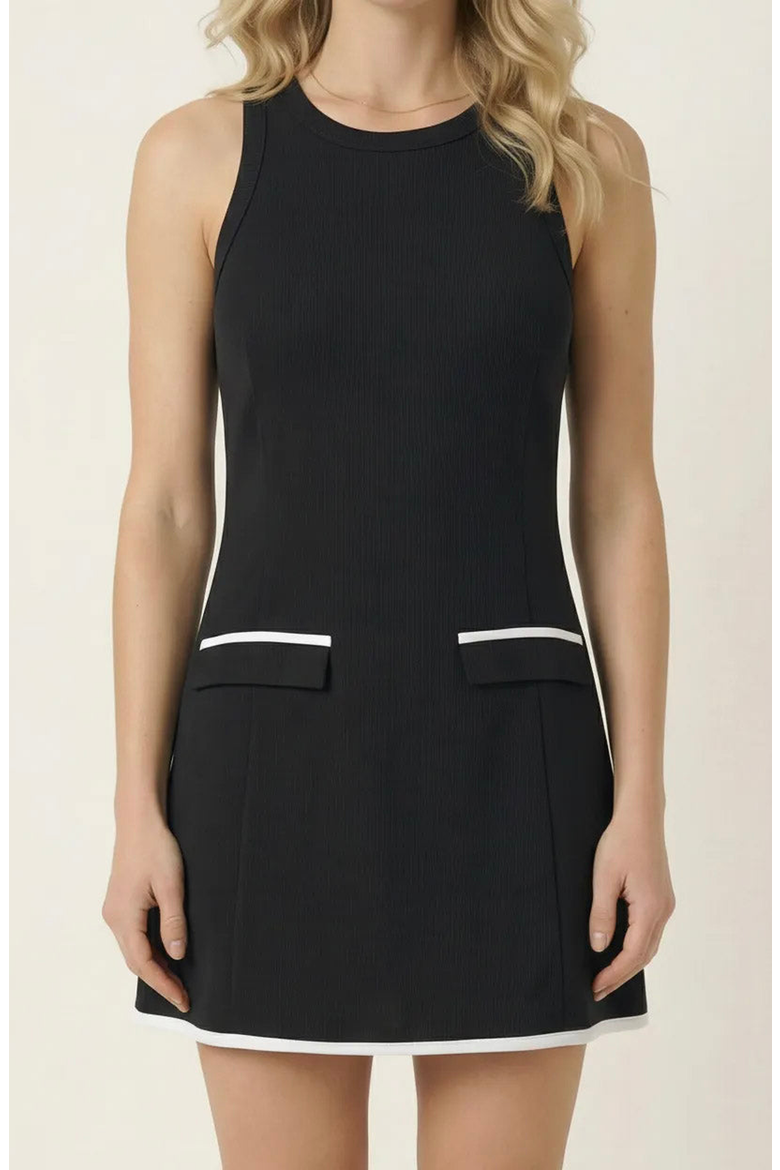 Sleeveless Contrast Trim Mini Dress, Alternate, color, Black