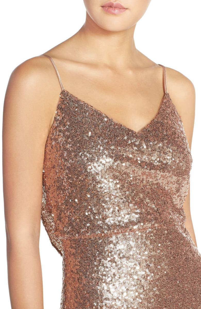Jenny Yoo Jules Sequin Blouson Gown with Detachable Back Cowl, Alternate, color, 