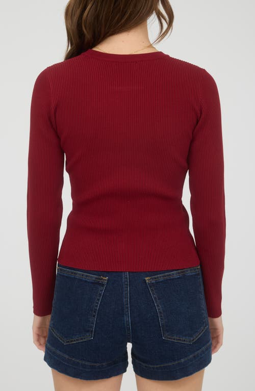 Blu Pepper Snap Button Front Rib Long Sleeve Top In Red
